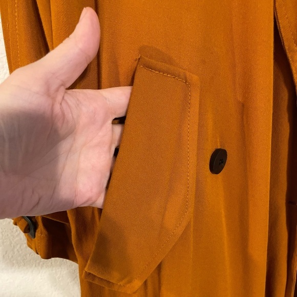 Zara Basic Women Longline Trench Coat XS Orange Lightweight Contemporary Preppy - Picture 10 of 17
